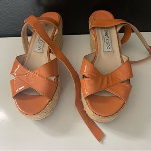 Jimmy Choo Platform Wedge Sandals Shoes  Beige Orange Size 7.5